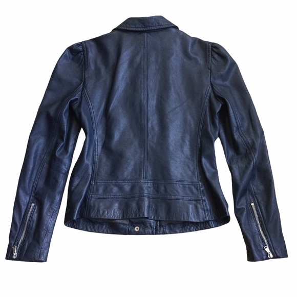 Rebecca Taylor Navy Blue Leather Moto Jacket - Picture 2 of 11